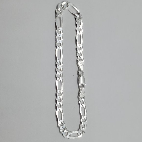 Sterling Silver 925 High Polished Figaro Bracelet 4.9mm 7 inches